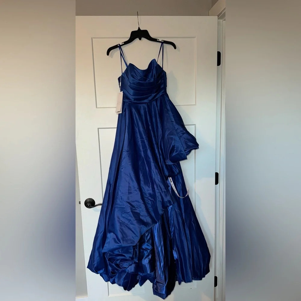 Mac Duggal Strapless High-Low Satin Gown Cobalt 2 11685 - Picture 4 of 7